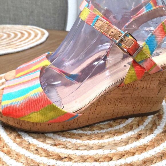 ALEX MARIE RAINBOW STRIPED CORK WEDGE SANDAL SZ 8 - Picture 4 of 9